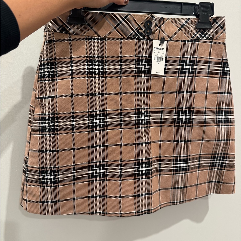 Express Women's Checkered Tan Mini Skirt